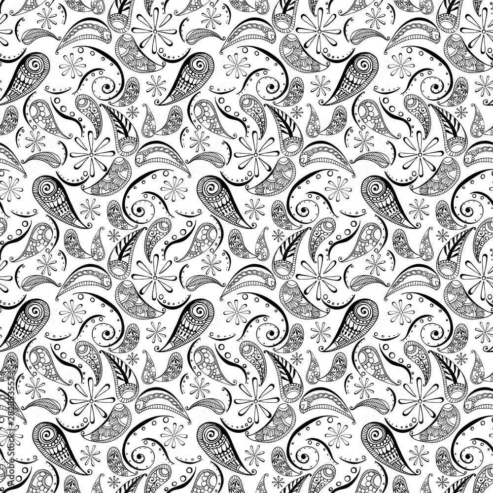 Naklejka premium seamless pattern in style hand draw, doodle, zentangl, India