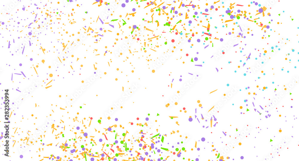 Confetti on isolated white background. Abstract texture from glitters. Image for polygraphy, posters or banners
