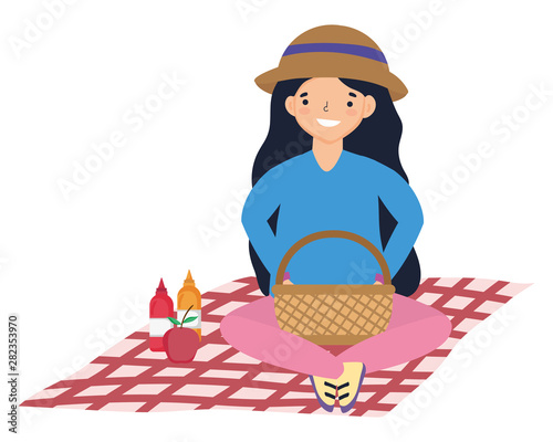 Woman cartoon having picnic design