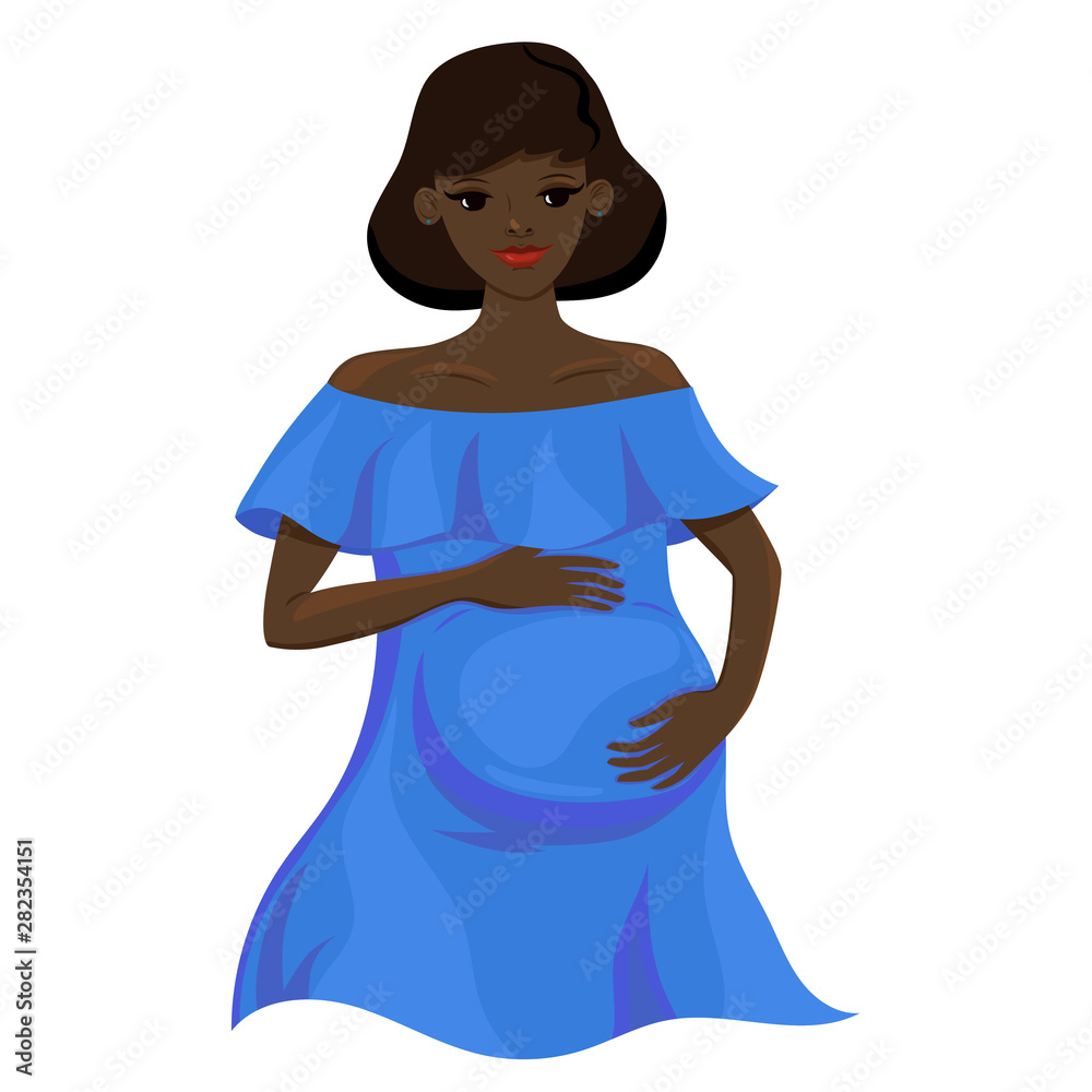 Pregnant black woman isolate on a white background. Vector graphics. Pregnant black woman isolate on a white background. Vector graphics.