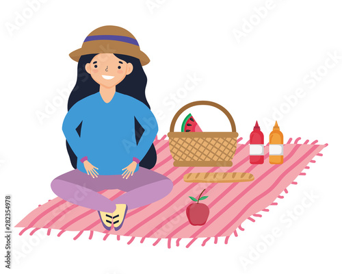 Woman cartoon having picnic design