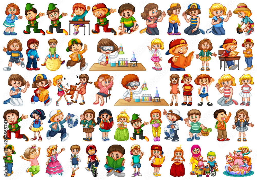 Obraz premium Kids in large group acting our varoous roles