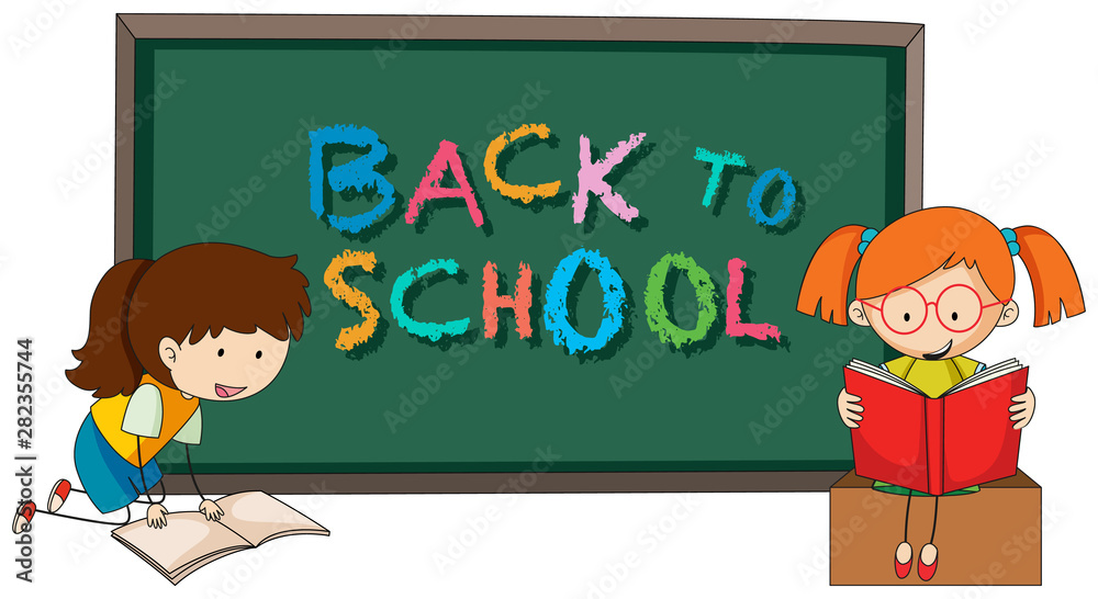 Back to school template with girls Back to school template with girls