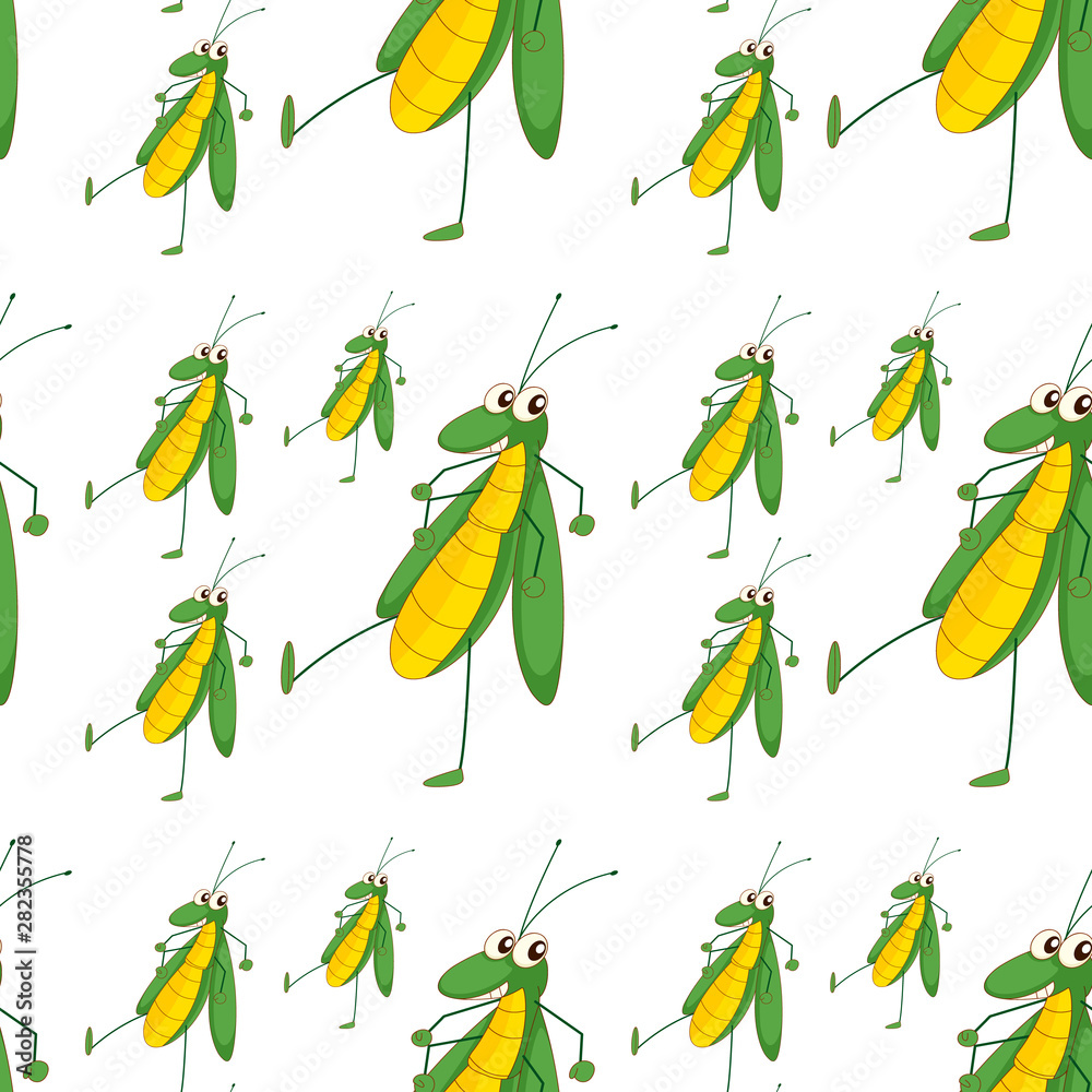 Seamless pattern tile cartoon with grasshopper