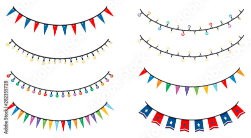 Different designs of lights and flags