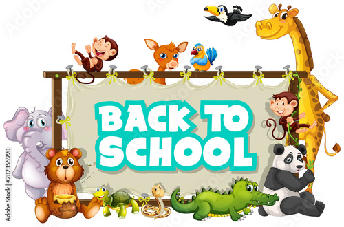 Back to school template with animals