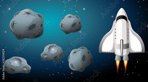 Rocket and asteroid scene