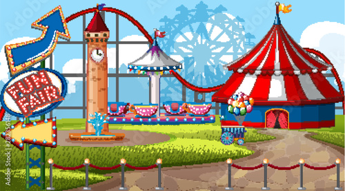An outdoor funfair scene