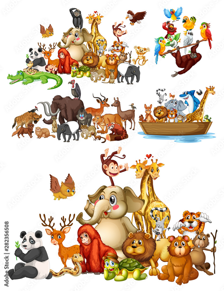 Fototapeta premium Many animals on isolated background