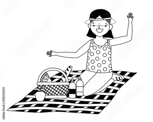 Woman cartoon having picnic design