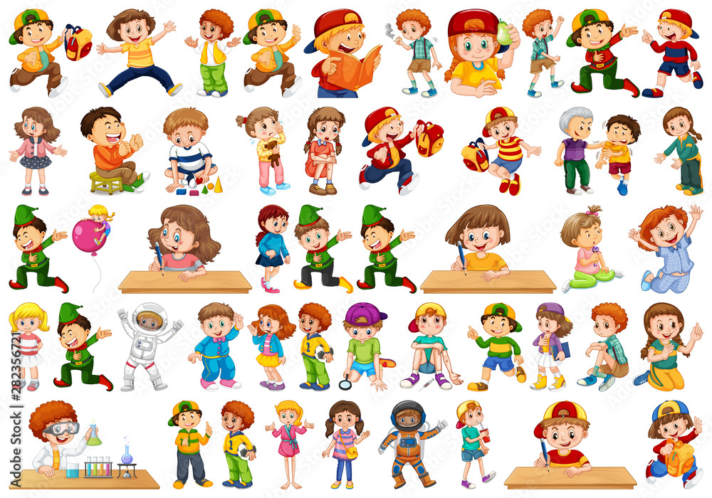 Kids in large group acting our varoous roles Kids in large group acting our varoous roles