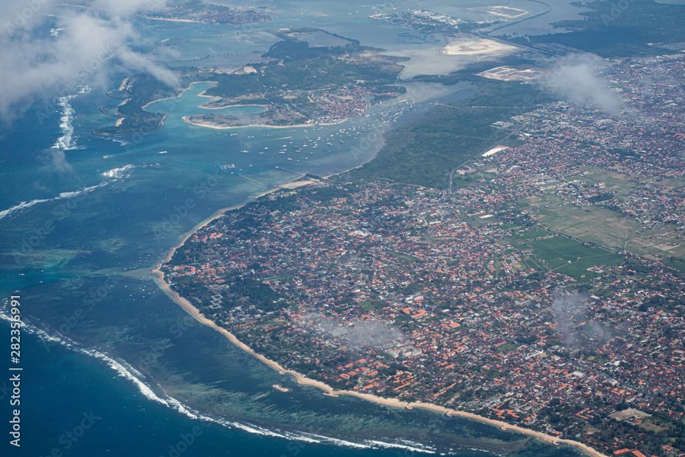 An aerial view of the Balinese coastline