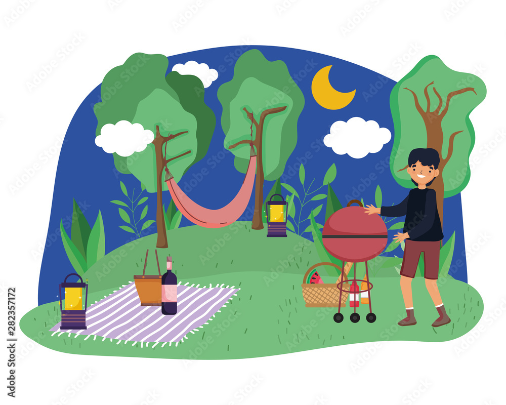 Fototapeta premium Man cartoon having picnic design