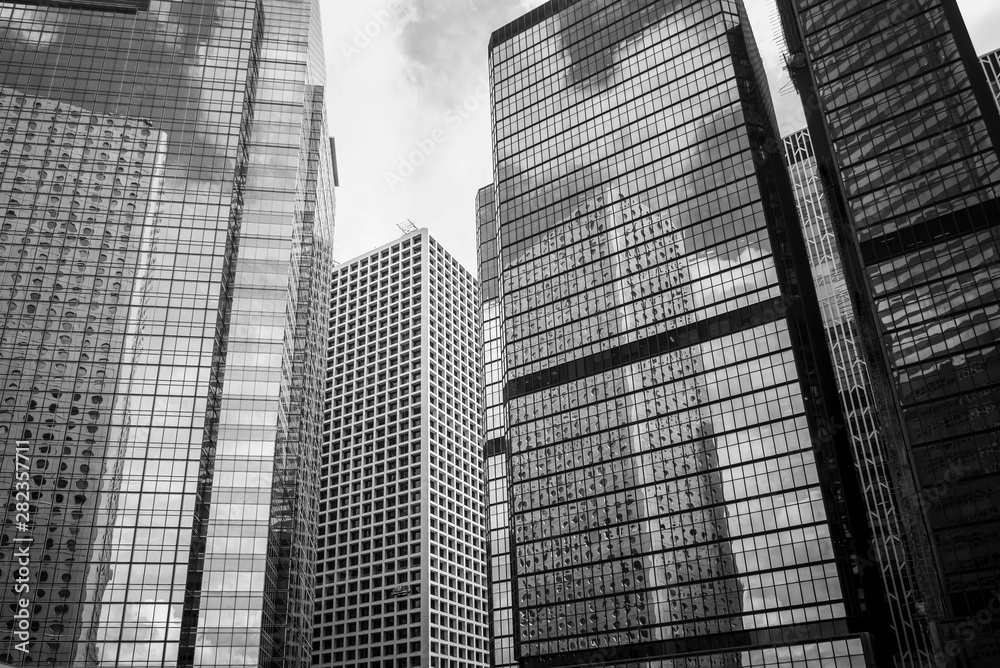 Business buildings in Hong Kong; Low Angle View; Black and White style