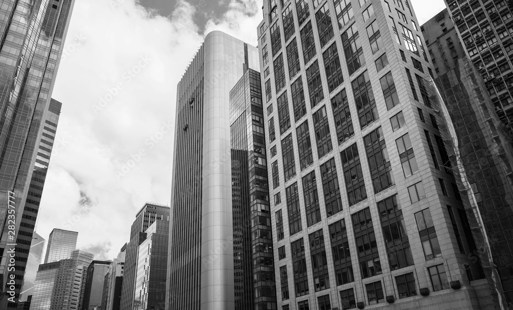 Business buildings in Hong Kong; Low Angle View; Black and White style