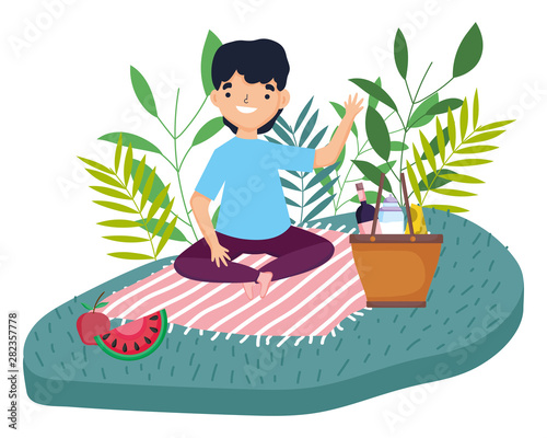 Man cartoon having picnic design