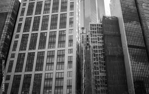 Business buildings in Hong Kong; Low Angle View; Black and White style