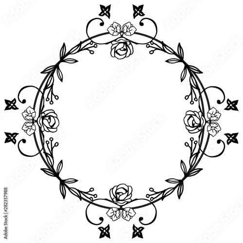 Black line art on white background, drawing of flower frame elegant, for texture of various card. Vector