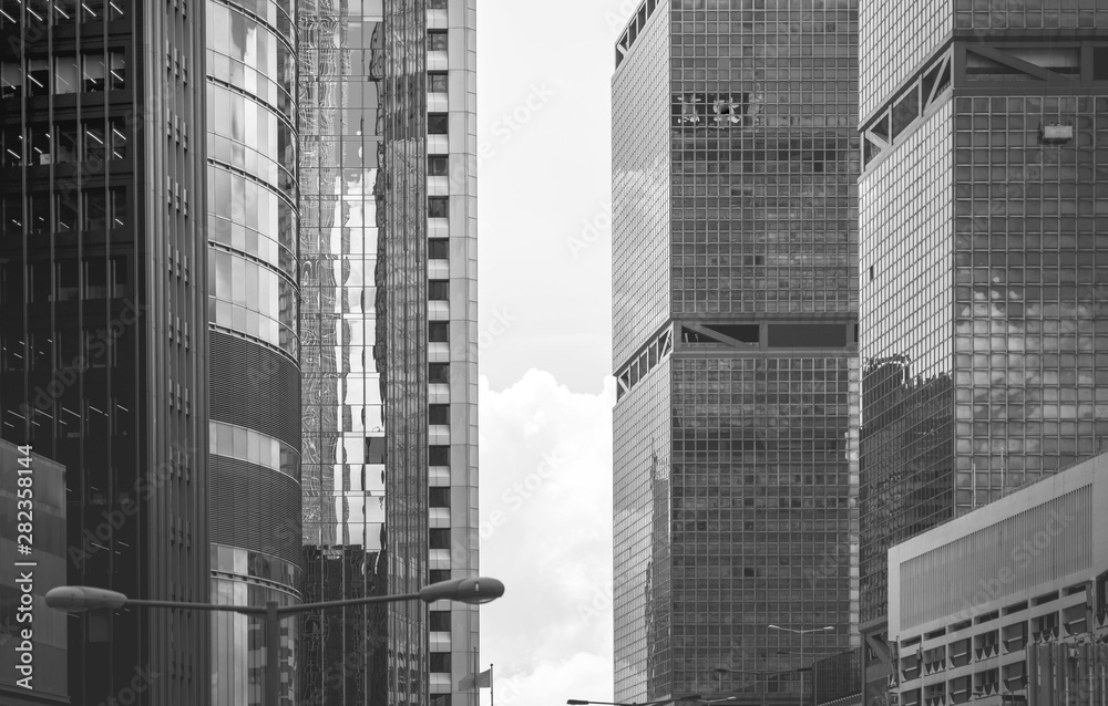 Fototapeta premium Hong Kong Commercial Building Close Up; Black and White style