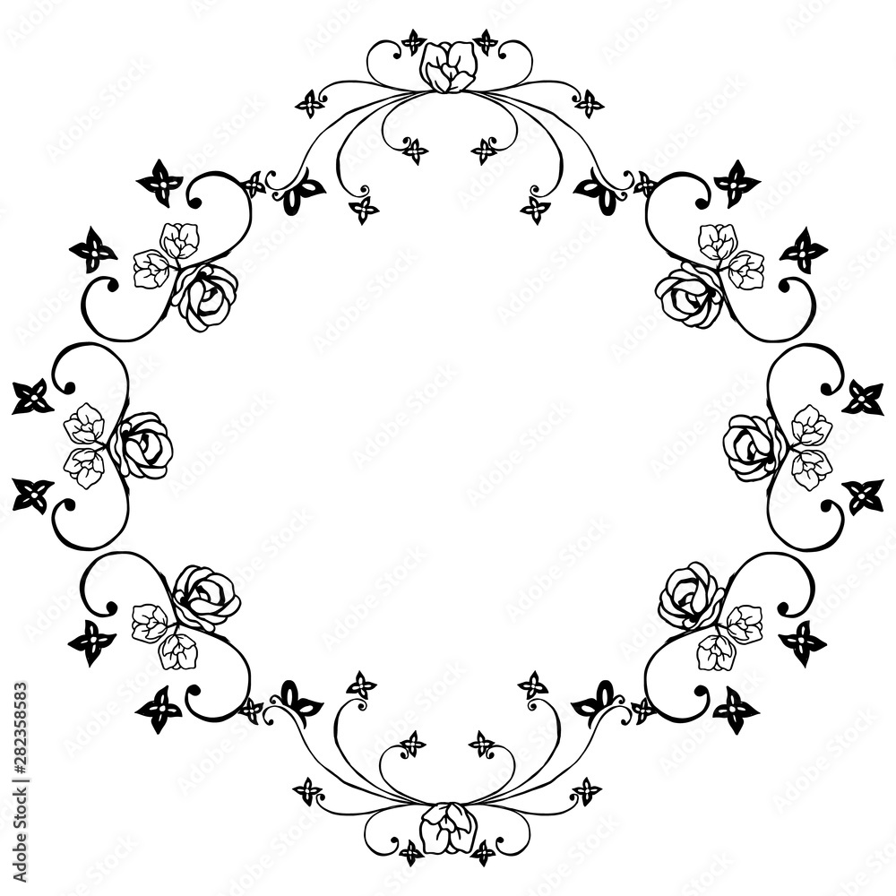 Design element for invitation card, greeting card, with flower frame black white, isolated on white background. Vector