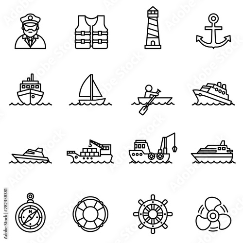 Tablou canvas boat and ship icon set with white background