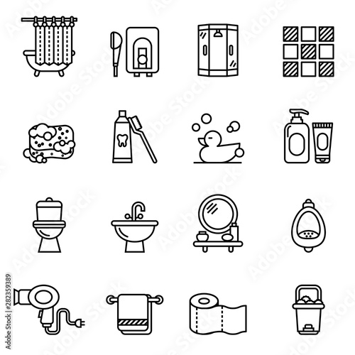 Restroom, Bathroom, icons set on white background. Line style stock vector.