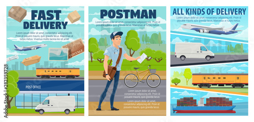 Post office, mail delivery transport, postman