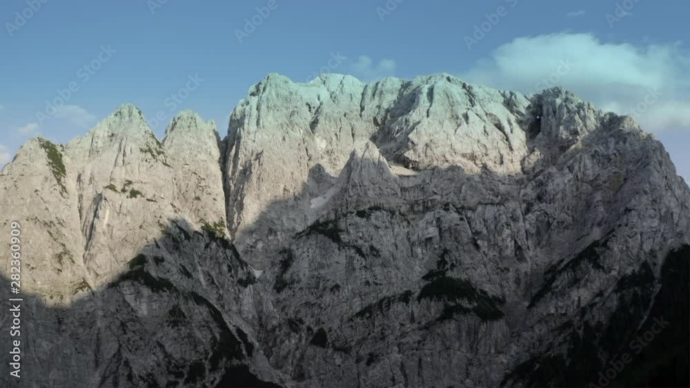 Front Window on Mount Prisojnik. The Julian Alps in Slovenia. Scenic Summer Vista. Aerial Footage Front Window on Mount Prisojnik. The Julian Alps in Slovenia. Scenic Summer Vista. Aerial Footage