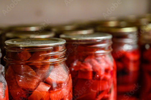 canned beats preserved in glass jars with metal lids