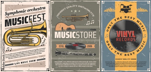 Vinyl records, guitar, drum. Music instrument