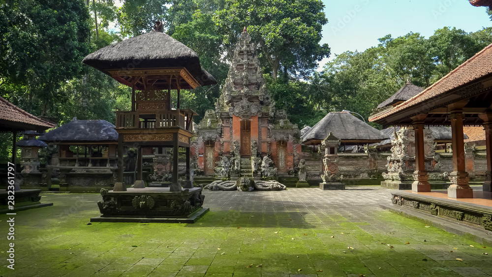 hindu temple in the monkey forest at ubud, bali