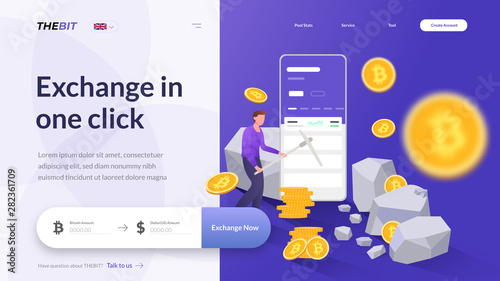 Online Trading crypto currency vector flat illustration. Modern data analysis, finance statistic, data come out from phone, flat style illustration 