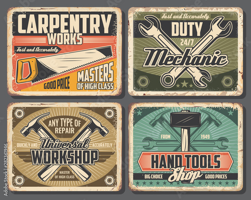 Hand tools, hammers, spanners, saw and wrenches