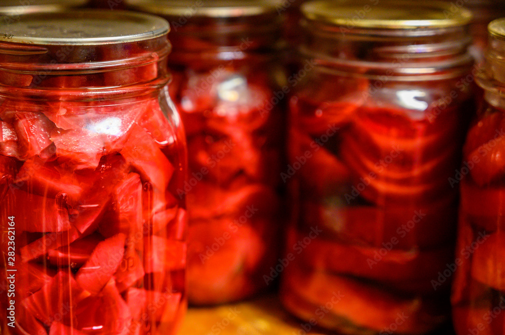 canned beats preserved in glass jars with metal lids canned beats preserved in glass jars with metal lids
