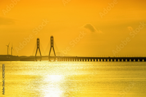 golden poyang lake and cable-stayed bridge photo