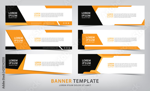 set of six  business orange web banner templates, vector illustration