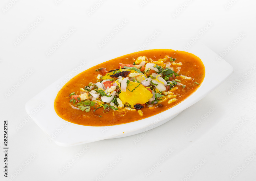 Indian Street Food Ragda Pattice on White Background Indian Street Food Ragda Pattice on White Background