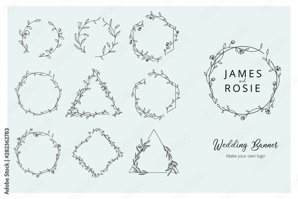 set of hand drawn design wedding logo and banner elements Stock Vector ...