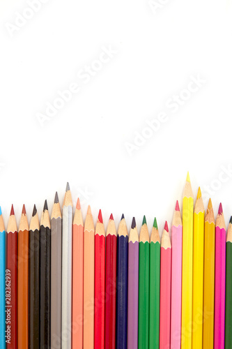 Color pencils on white background