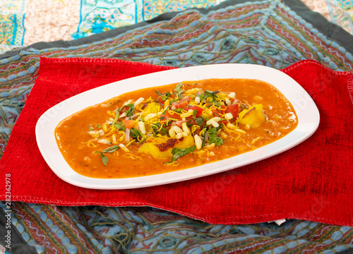 Indian Street Food Ragda Pattice on White Background photo