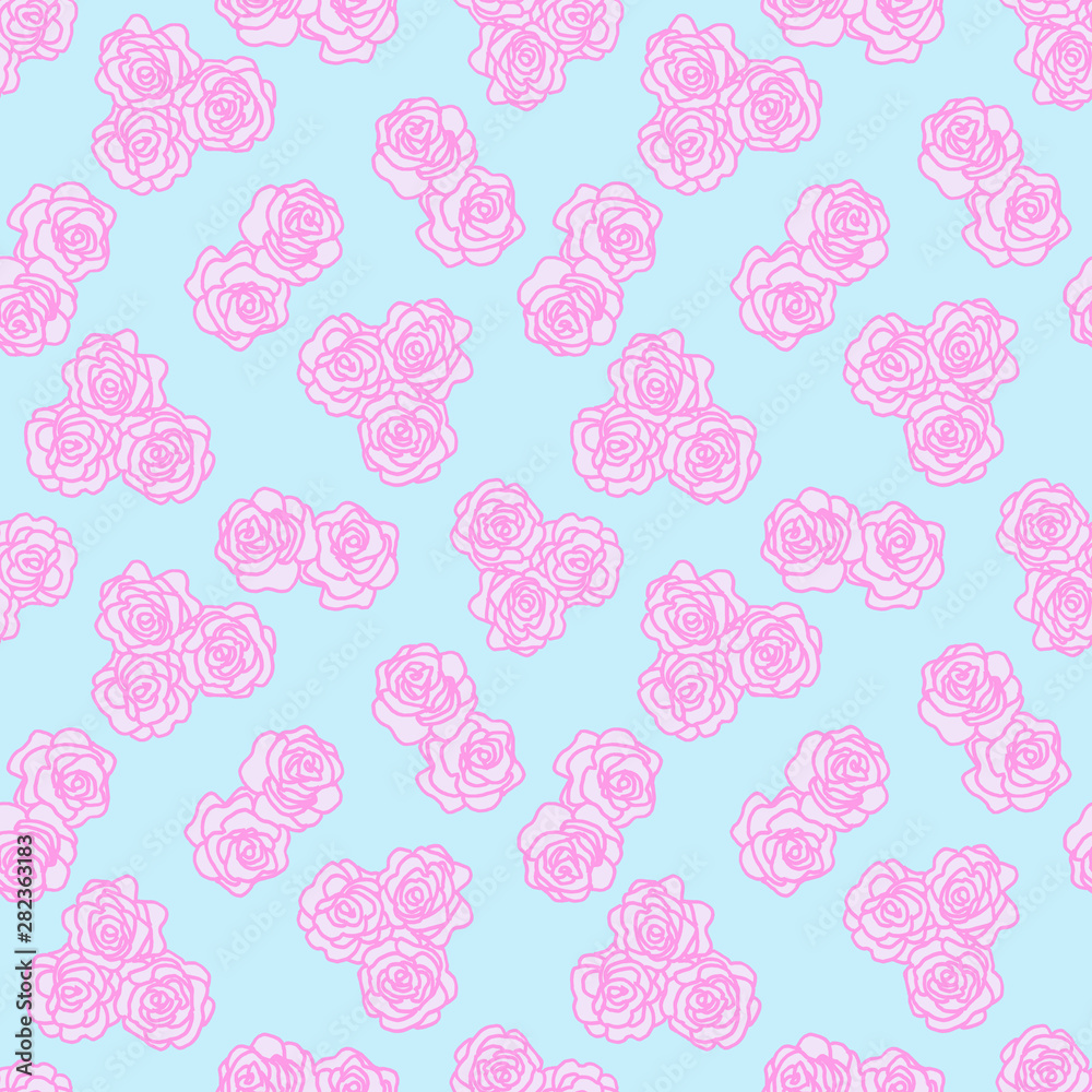The pink outline of a flower on blue Seamless background. Vintage texture. Retro style. Decorative floral pattern. Design template. Floral bouquet decoration. Wedding concept. Seamless pattern The pink outline of a flower on blue Seamless background. Vintage texture. Retro style. Decorative floral pattern. Design template. Floral bouquet decoration. Wedding concept. Seamless pattern