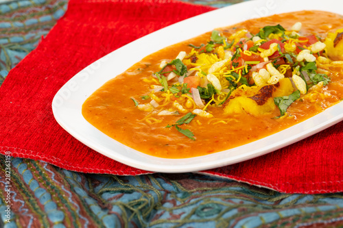 Indian Street Food Ragda Pattice on White Background photo