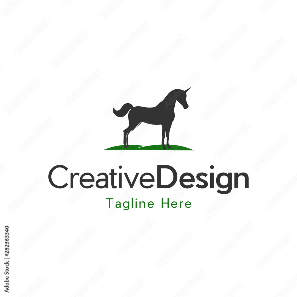 Illustration Unicorn silhouette with sharp horns logo design, Unicorn logo design vector