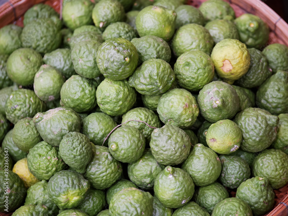 Closeup Group of bergamot in basket Closeup Group of bergamot in basket