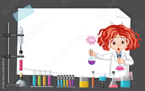 Scientist working with science tools in lab around frame template