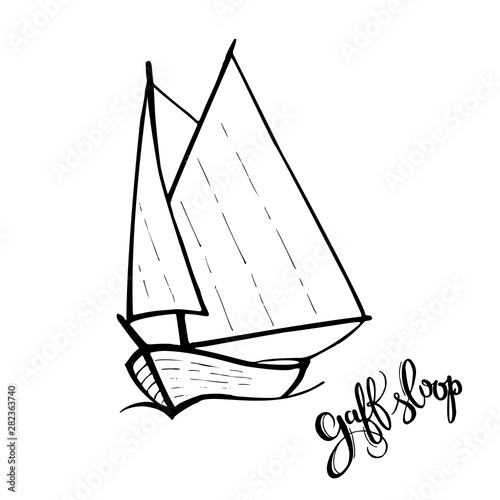 Sailing yacht in the sea icon. Line doodle sketch. Editable stroke icon.