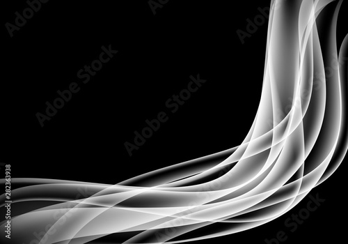 Abstract white smoke curve on black background vector illustration.