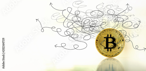 Solving a problem concept with gold bitcoin cryptocurrency coin