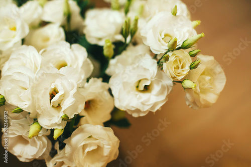 Bunch of white eustoma flowers.