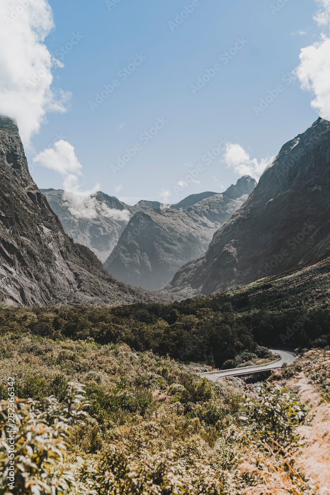 Fototapeta premium A Breathtaking Scenic Road in New Zealand. Vertical Image